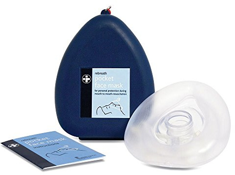 Rebreath Pocket Face Mask With Valve For CPR For Personal Protection During Mounth To Mounth Resuscitation In A Blue Clamshell Case - Perfect for First Aiders