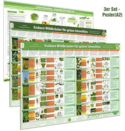 [3er Set] Das große Grüne Smoothies Wandposter-Set (2024) – Erkunde, sammle und genieße Wildkräuter für frische grüne Smoothies - täglich gesunde ... ... selber sammeln und mit gutem Gefühl genießen)