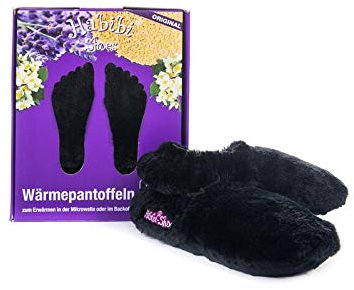 Habibi Plush Classic – 1511 Slippers schwarz, Gr. L (41-45) Hausschuhe/Wärmepantoffeln/Wärmeschuhe zum Erwärmen in der Mikrowelle/Backofen