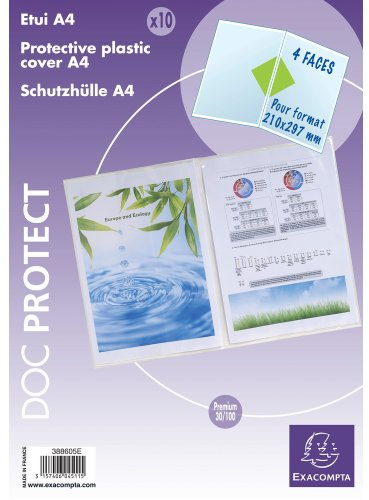 Exacompta 388605E 10er Pack Dokumentenschutzhüllen Doc-Protect aus starkem PVC für DIN A4