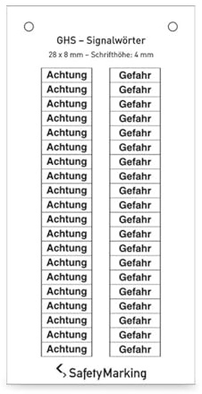 Betriebsausstattung24 GHS- Signalwörter auf Bogen - 20 x Achtung, 20 x Gefahr - PVC- Folie, selbstklebend - 28,0 x 8,0 cm