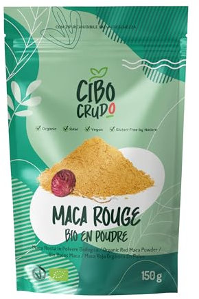 Maca Rossa Peruviana in Polvere Biologica - 150g. Maca Peruviana delle Ande Cruda e Pura Al 100% dalla Radice di Maca Bio. Fonte di Antiossidanti Vitamina C Ferro Calcio Potassio ed Energia.