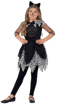 Smiffys Deluxe Midnight Cat Costume - Black Dress with Tail & Cat Ear Headband for Child Halloween Fancy Dress