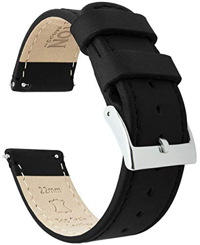 BARTON WATCH BANDS Schnellverschluß. - Top Marke Leder Uhrenarmbänder - Wahl der Farbe und Breite (18mm, 20mm or 22mm) Schwarz Leder und Naht 20mm Uhrenarmbänd