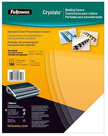 Fellowes 5375901 Copertine per Rilegatrice in PVC Trasparente, Formato A4, 180 Micron, Confezione da 100 Pezzi