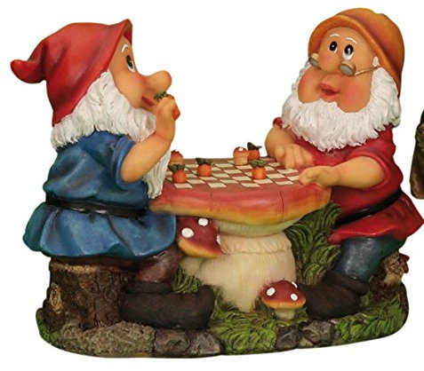 2 Gartenzwerge Spielen Dame Schach Gartenfigur