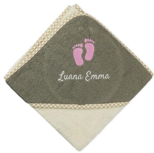 Wolimbo Kapuzenhandtuch personalisiert mit Namen und Motiv - beige-braun - 80x80 cm - für Baby und Kinder