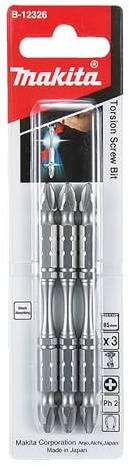 Makita B-12326 Torsions Doppelbit PH2, 85 mm, 3 Stück, Schockabsorbierend mit Torsionszone, für Kreuzschlitzschrauben Phillips