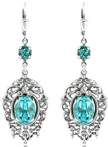 Jugendstil Ohrringe Silber Türkis Kristalle aus Österreich NOBEL SCHMUCK