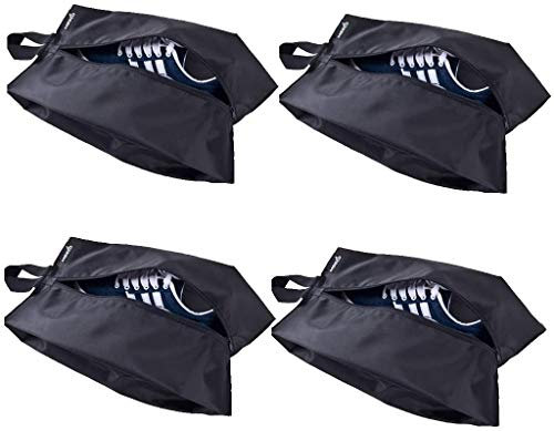 Lot de 4 sacs portables en nylon pour chaussures de voyage, anti-poussière, avec fermeture à glissière, pour chaussures, chaussures de sport, talons, noir