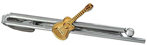 Gitarre Krawattennadel Krawattenklammer 7 cm Grundklammer silbern + Gitarre vergoldet inkl. Geschenkbox