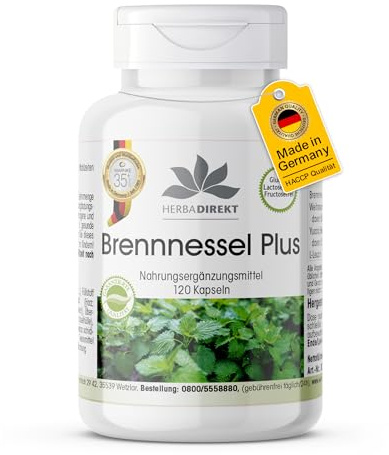 Brennnessel Kapseln plus Weihrauch-Extrakt und Yucca - 120 Kapseln - vegan | HERBADIREKT by Warnke Vitalstoffe - Deutsche Apothekenqualität