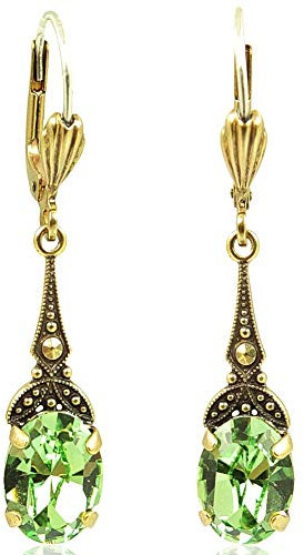 Ohrhänger Gold Jugendstil Kristalle Peridot Hellgrün NOBEL SCHMUCK