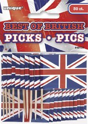 Unique Party 49157 - Best of British Union Jack Cupcake Toppers, Pack of 30 Age 3+
