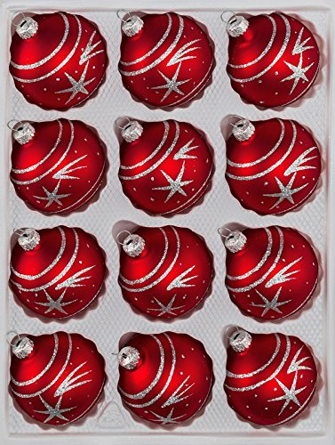12 TLG. Glas-Weihnachtskugeln Set in Classic Rot Silber Komet- Christbaumkugeln - Weihnachtsschmuck-Christbaumschmuck