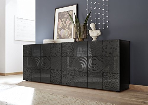 Web Convenienza Madia con 4 Ante Made in Italy – Credenza Contenitore Collezione Miro per Soggiorno Cucina Ingresso Sala da Pranzo Mobile Design moderno originale Grigio Lucido Serigrafato