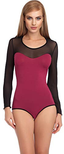 Merry Style Damen Langarm Body Langarmshirt Langarmbody Rundhals Bodysuit VBD15 (Violett/Schwarz, S)