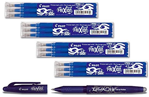 Bonus Pack Pilot FriXion Ball Tintenroller 0,7 Ersatzminen Nachfüllminen | 4 Set á 3 Stk Blau + 1x Fixion Ball in blau