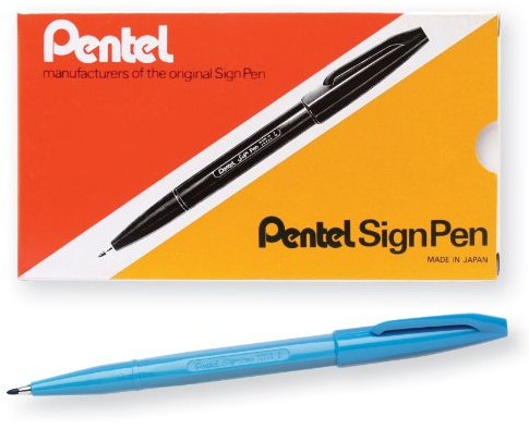 Pentel Arts Sign Pen Fiber-Tipped Pen, Sky Blue Ink, Box of 12 (S520-S)