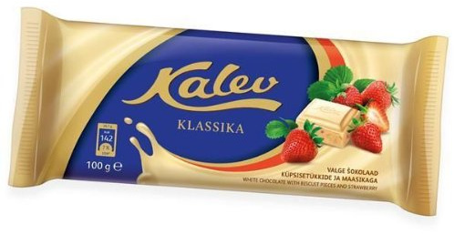 Kalev - Chocolate Blanco con Trozos de Galleta y Fresas (100g) de Estonia [Paquete de 18]