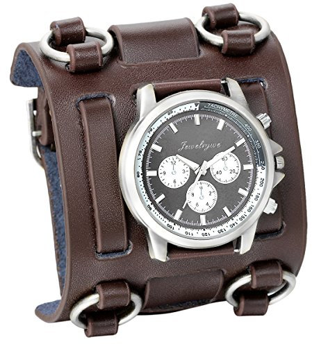 JewelryWe Herren Armbanduhr, Analog Quarz, Fashion Elegant Casual Sport Uhr mit Braun Breit Leder Armband & Schwarz Rund Zifferblatt Vatertagsgeschenk