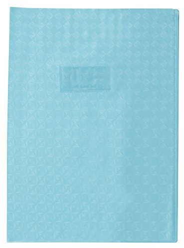 Clairefontaine 72222C - Heftumschlag / Heftschoner / Hefthülle Calligraphe mit Feinkörnung & Diamantmotiven DIN A4 21x29,7 cm, Etikettenhalter aus PVC blickdicht und strapazierfähig, Hellblau, 1 Stück