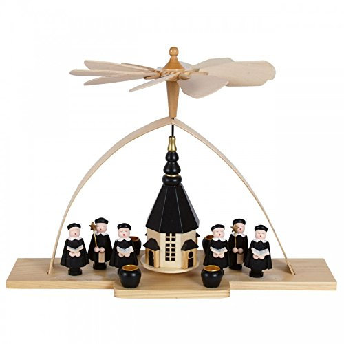 Weihnachts-Pyramide Kirche und Kurrendesänger, H: 21 cm, handgearbeitet im Kunsthandwerks-Stil