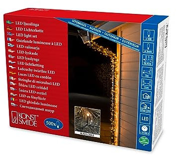 Konstsmide Micro LED Lichterkette, 500 bernsteinfarbene Dioden, 24V Außentrafo, schwarzes Kabel - 3645-800, Bernstein