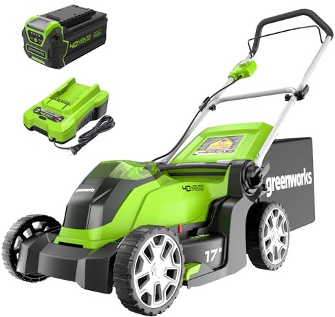 Greenworks Tondeuse à gazon sans fil (Push) 40 V 43,2 cm (75 outils compatibles), batterie 4,0 Ah et chargeur inclus