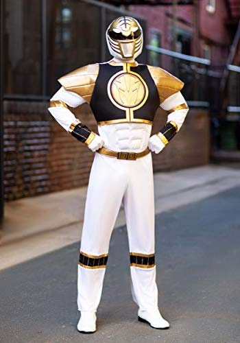Disguise White Ranger Costume for Adults, Mighty Morphin Power Rangers Jumpsuit, Classic Men's XL (42-46)