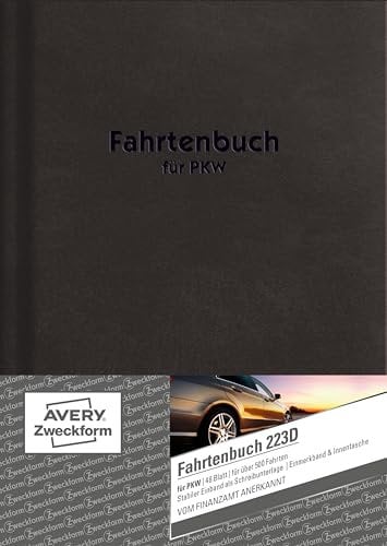 AVERY Zweckform 223D Hardcover Fahrtenbuch PKW (Finanzamt anerkannt, DIN A5 210x148mm, 96 Seiten|506 Fahrten, Deutschland & Österreich, Abgrenzung privater/geschäftlicher Fahrten) 1 Stück