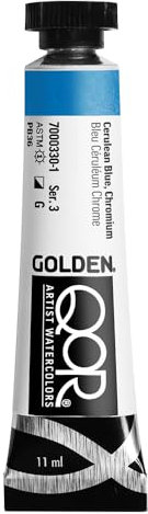 GOLDEN QoR Artist Watercolors, Cerulean Blue, Chromium, 11 ml Tube