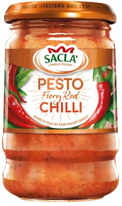 Sacla' Italian Fiery Chilli Pesto, 190 g, (Pack of 6)