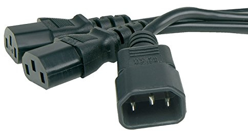 kenable IEC Splitter Cable C14 Plug to 2x C13 Socket Y Lead Power Cord for Servers Computers Office Equipment Black 2m (1m+1m)