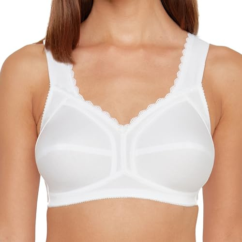 Susa Baumwoll BH Damen ohne Bügel Cotton I Damen-BHS mit genähten Cups und Entlastungsträger I 100% Baumwolle I Tolles Hautgefühl, hoher I weiß I 105C