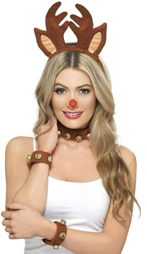 Smiffys Set Pinup-Rentier, Braun, mit Stirnband, Halsband und Armbändern