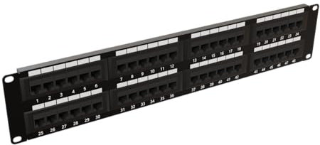 rhinocables - CAT6 Network Patch Panel | 48 Port Rack Mount for 19 Racks | Ideal for Cable Management & Large Networks | Supports T568 A&B Wiring | Easy Installation, CAT6, 48 Port 2U