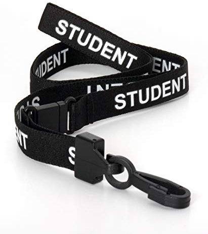 CKB LTD Vorgedruckt Studenten-Lanyards Breakaway-Sicherheits-Lanyard für Schulen, Umhängeband, drehbarer Kunststoff-Clip für Ausweishalter – Pull-Quick-Release-Design (Schwarz, 50 Stück)