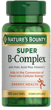 Nature's Bounty Super B Complex Vitamins with Vitamin C & Folic Acid, Vitamins for Immune & Cellular Energy Support, 150 Tablets