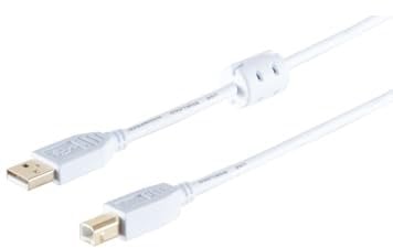 S/CONN maximum connectivity USB High Speed 2.0 Kabel mit Ferrit, A/B Stecker, USB 2.0, weiß, 1,0m