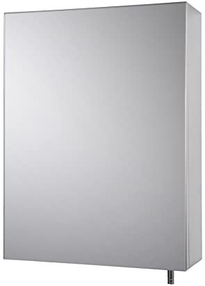 Croydex Avon Single Door Bathroom Mirror Cabinet, Stainless Steel Bathroom Wall Cabinet, Chrome Pin Handles for No Finger Marks, Fully Assembled with All Fittings Included, 12x30x40cm