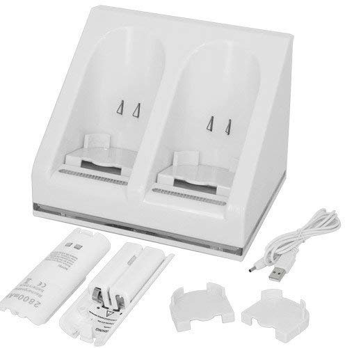 OSTENT Charger Dock Station + 2 Battery Packs Compatible for Nintendo Wii Remote Controller Color White