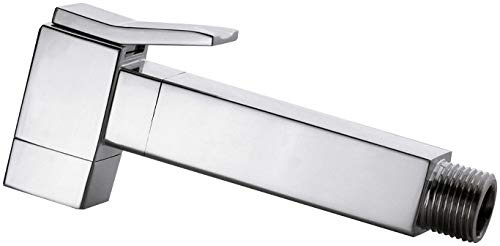 Rubinetterie Remer Doccetta A Pulsante Quadrata Per Bagno, Doccetta Design Minimal Moderno, Ottone Cromato, Attacco Standard 1/2