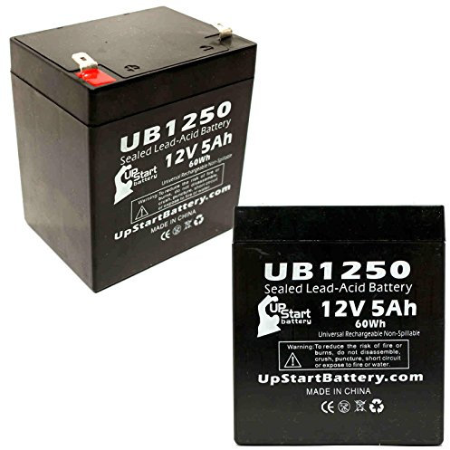 2x Pack - Replacement for Yuasa NPH5-12 Battery - Compatible UB1250 Universal Sealed Lead Acid Battery (12V 5Ah 5000mAh F1 Terminal AGM SLA) - Includes 4 F1 to F2 Terminal Adapters