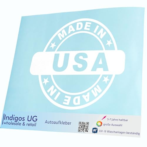 INDIGOS UG Auto Aufkleber Auto - 130x110 mm - Made in USA weiß - Selbstklebender Sticker für Auto, Fenster, Bus oder LKW - UV-beständig & wetterfest