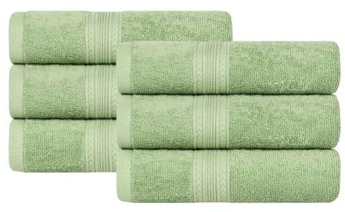 SUPERIOR Eco-Friendly Cotton 6-Piece Hand Towel Set, Small Towels for Spa, Resort, Hotel, Guest Bath, Kitchen, Quick Dry, Soft, Bathroom Accessories, Home and Apartment Essentials, Terrace Green