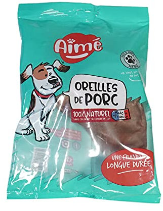 Aimé - Friandises pour Chien - Oreilles de Porc - Nourriture Naturelle sans Conservateur ni Colorant - Friandise à Mâcher pour le Bien-Être du Chien - X2
