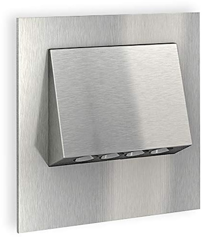 SSC-LUXon LED Treppen-Einbauleuchte NARVA Silber Edelstahl Optik 230V 1W - quadratisches Design Spotlight zur Stufen & Treppenbeleuchtung