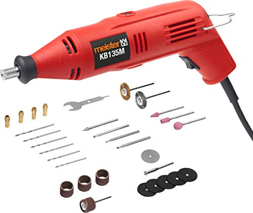 Meister Hand-Schleifmaschine KB135M – 135 W – 31-teiliges Zubehör-Set | Vielseitig einsetzbar – Drehzahl-Vorwahl – Mit Spindelarretierung – Multifunktionswerkzeug zum Polieren und Gravieren