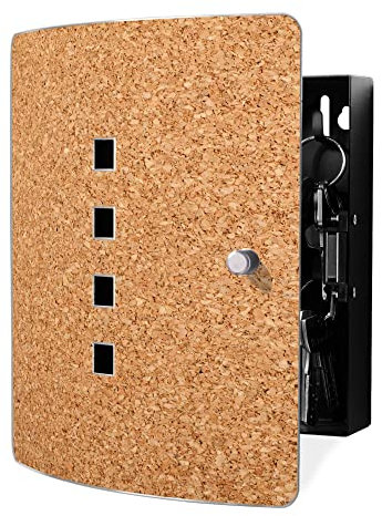 banjado Design Schlüsselkasten aus Edelstahl für 10 Schlüssel/Schlüsselbox zur Schlüsselaufbewahrung 24 x 21,5 x 7cm groß mit praktischem Magnetverschluss/Motiv Kork